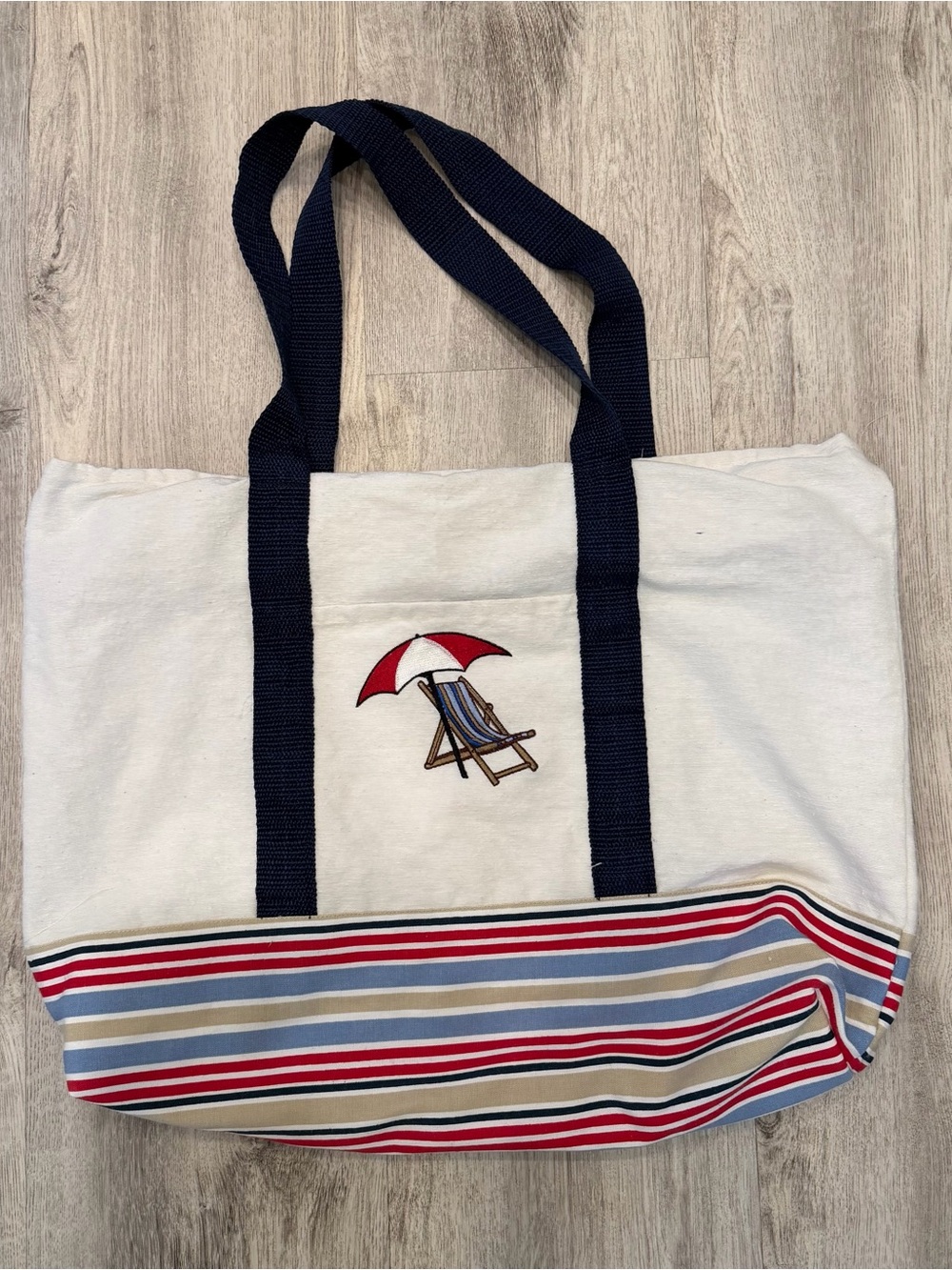 Vintage Coastal Canvas Tote Bag Oversized Beach Nautical Striped